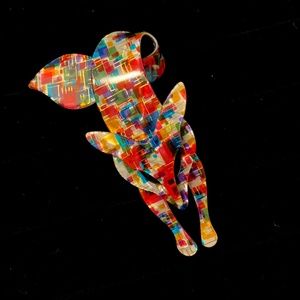 Vintage Signed Lea Stein Multi Colour Fox Pin